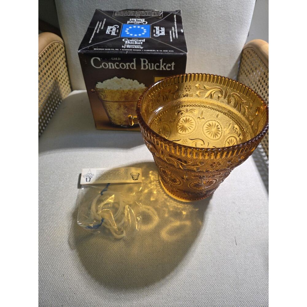 Vintage Indiana Glass Amber Moon Stars Ice Bucket Hanging Planter